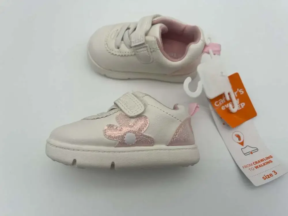Carter's Every Step Morgan White pink Flower Baby Shoes Size 3 (6-9 Months) NEW